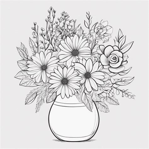 Flower Bouquet Colouring Page One Design Only Etsy