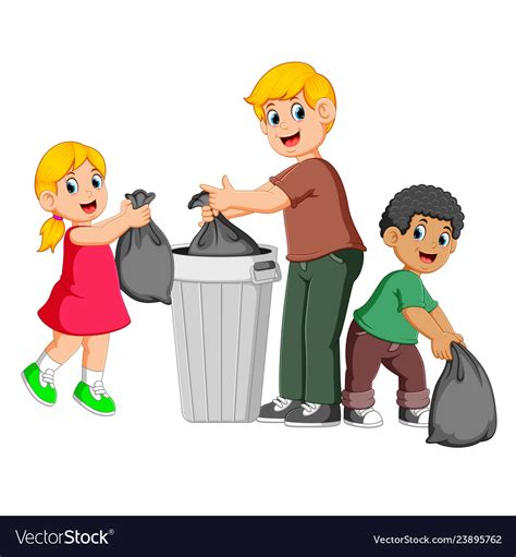 Father and his kids to throw away garbage Vector Image