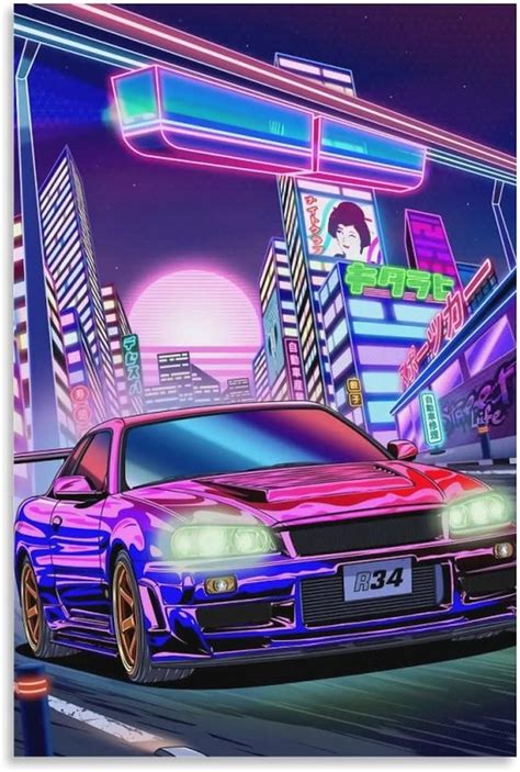 Nayuko Cool Modified Jdm Car In Nightlife Art Canvas Poster