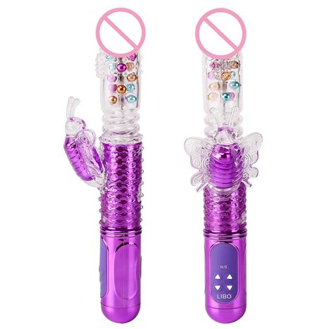 USB Charge Butterfly Telescopic Rotating Bead Rods 36 Frequency G Spot Vibrator Dildo Clit