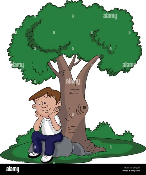 Hombre Sentado Bajo Un Arbol De Dibujo Im Genes Vectoriales De Stock