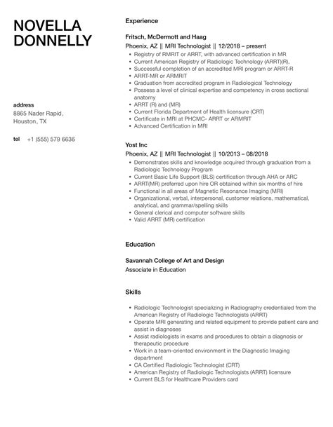 MRI Technologist Resume Samples | Velvet Jobs