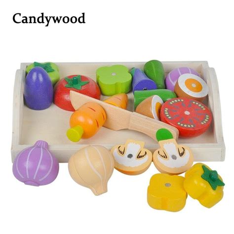 Magnetic Wooden Cutting Vegetables Food Play Toy Set Chopping Game