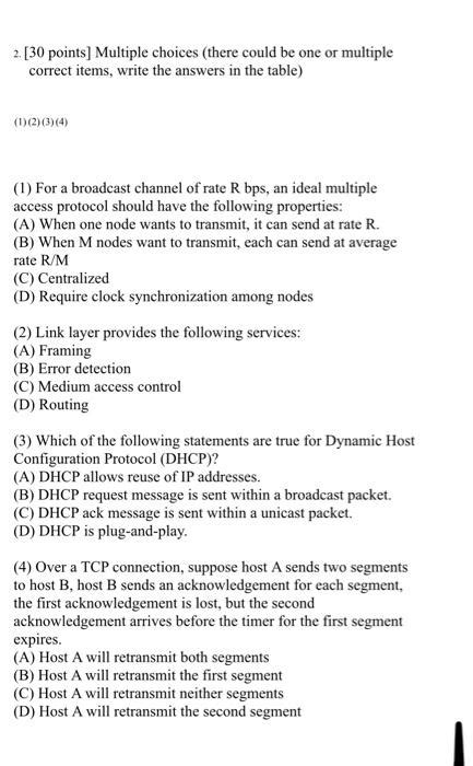 Solved 2 [30 Points] Multiple Choices There Could Be One