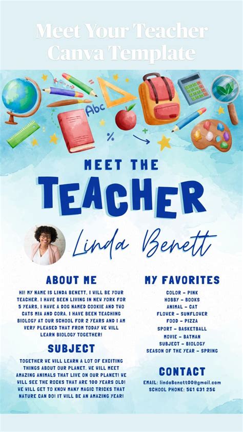 Meet Your Teacher Canva Template Teacher S Blog Teacher Introduction