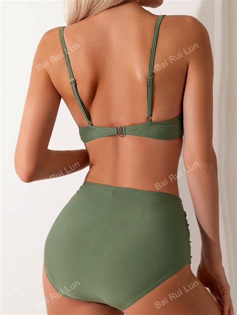 Damen Bikini Set zufälliger Blume Muster exklusives sexy Dreiteiler Bademode Push Up BH und
