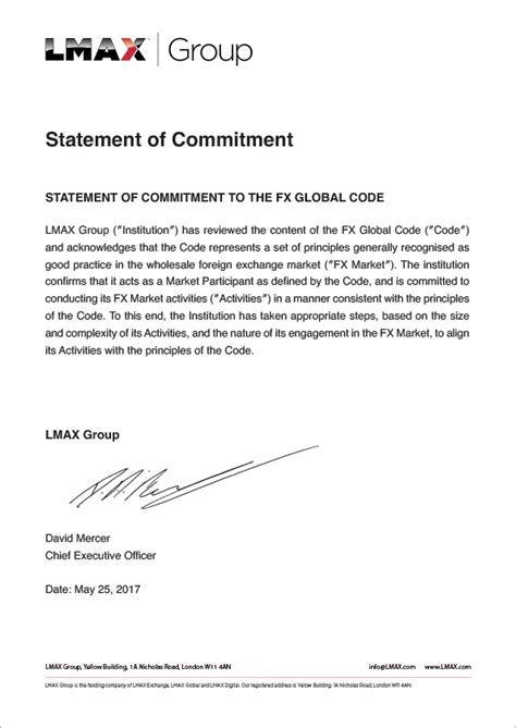 FX Global Code Statement Of Commitment LMAX Group