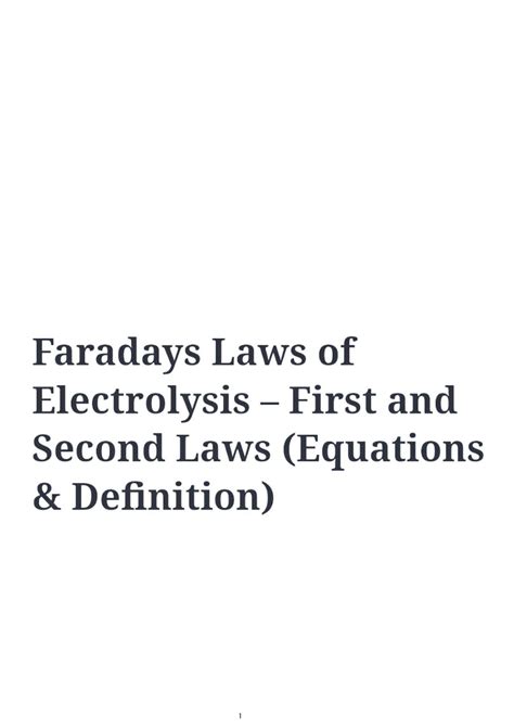 Solution Electrical Laws Part 2 Faradays Laws Of Electrolysis Studypool