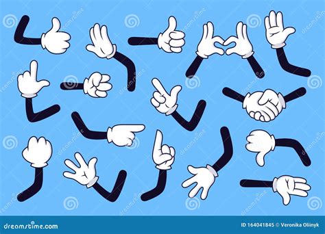 Cartoon Arms Gloved Hands With Different Gestures Various Comic Hands