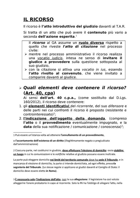 Il Ricorso Nel Processo Amministrativo Il Ricorso Il Ricorso Latto