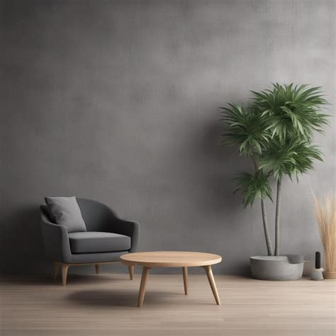 Premium AI Image Dark Grey Armchair And A Wooden Table In Living Room