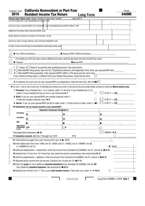 California 540nr Fillable Form Printable Forms Free Online