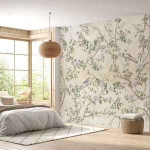 Chinoiserie Wallpaper Mural Beige Birds Tree Branches Wallpaper