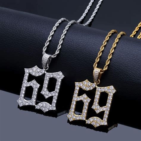 Numbers 69 Pendant Necklace 2 Colors AAA Zircon Iced Out Mens Necklace ...