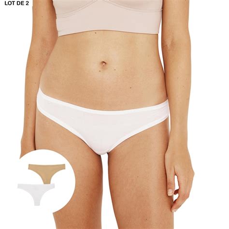 Lot de 2 tangas femme Easy Seconde Peau Blanc en coton Athéna Lemon Curve