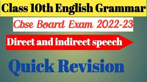 Class 10 English Direct And Indirect Speech Quick Revision Important For Class 10th Cbse Board