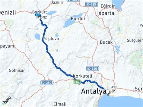 Çardak Havalimanı Antalya Arası Kaç Km Yol Tarifi