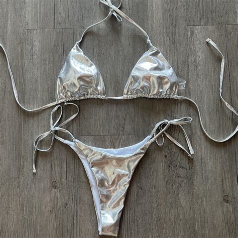 BRAND NEW Metallic Bikini Size Small Bikini Depop