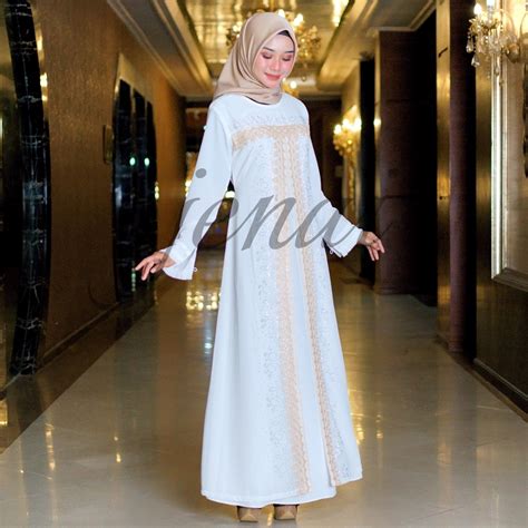 Jual JENAI Gamis Putih Wanita Terbaru Abaya Turkey Kekinian Mewah Dan