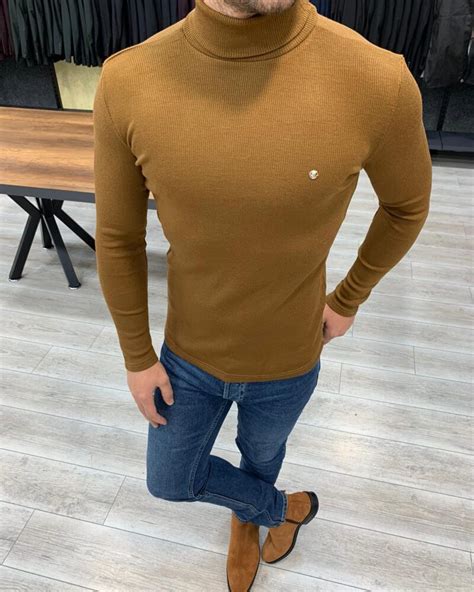 BespokeDaily Austin Brown Slim Fit Turtleneck Sweater Bespoke Daily