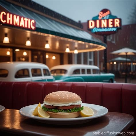 Vibrant Diner Rainy Day Scene With Dish And Coming Soon Message