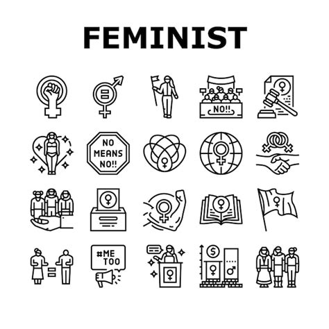 Premium Vector Girl Feminism Female Woman Power Icons Set Vector