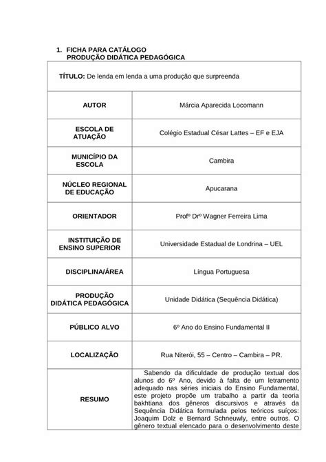 Pdf Ficha Para Cat Logo Diaadiaeducacao Pr Gov Br Ficha Para