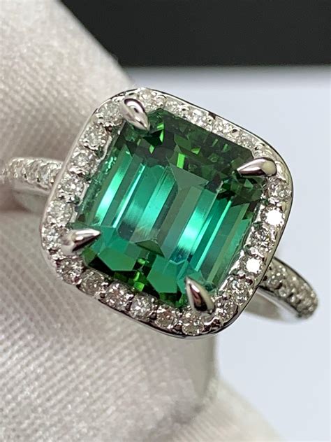 Bluish Green Tourmaline White Gold Ring With Natural Diamond Accents 4 75ct Jaba Mine Tourmaline