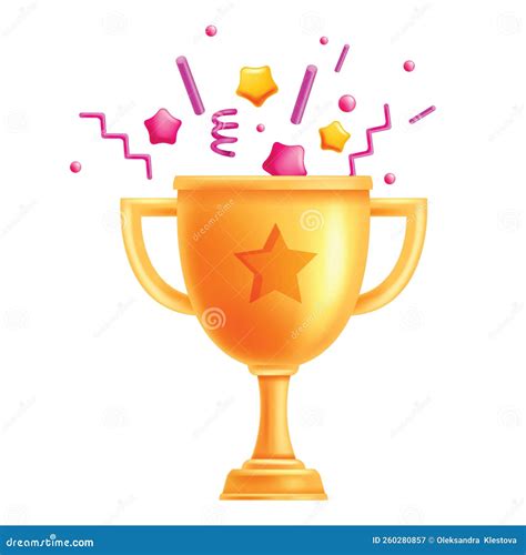 3d Golden Trophy Cup Vector Winner Award Icon Game Ui Prize Confetti