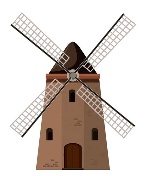 Antiguo molino de viento de ladrillo marrón Vector Premium Free