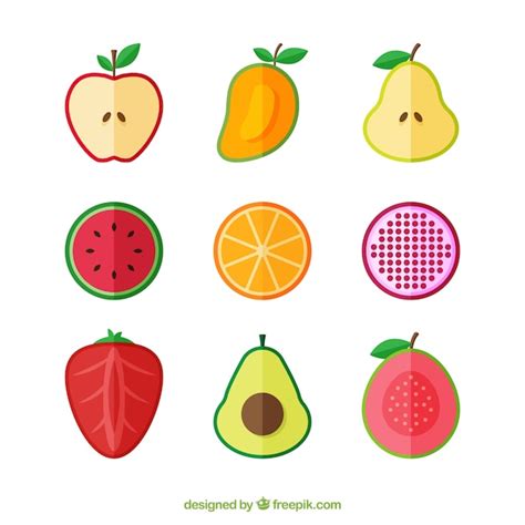 Premium Vector | Flat set of fruits cut in half