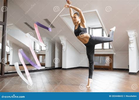 Woman Practising Rhythmic Gymnastics Indoors Stock Photo Image Of