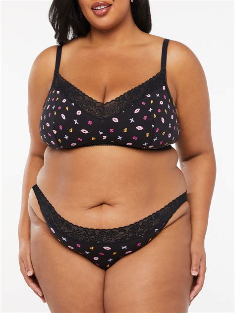 Cotton Essentials Lace Trim Bikini In Black Multi Savage X Fenty