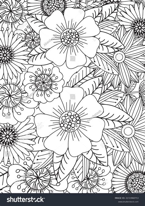 Floral Adult Coloring Page Vector Art Stock Vector (Royalty Free ...