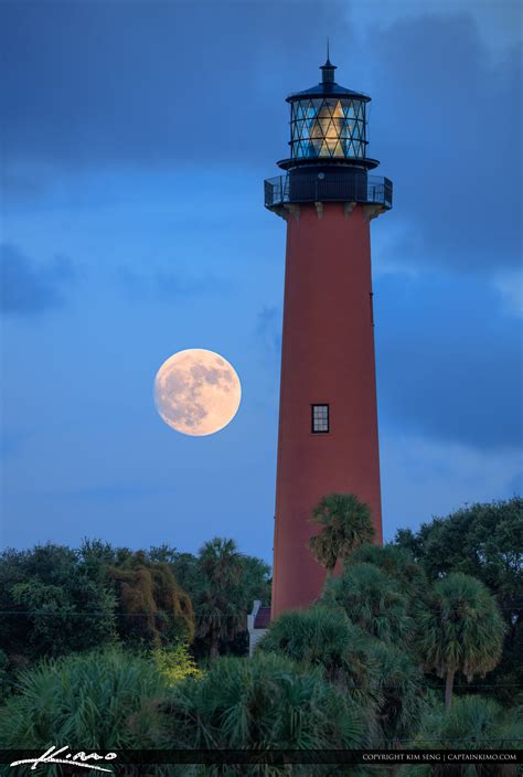 Jupiter Lighthouse Moonrise and Palm Trees | HDR Photography by Captain Kimo