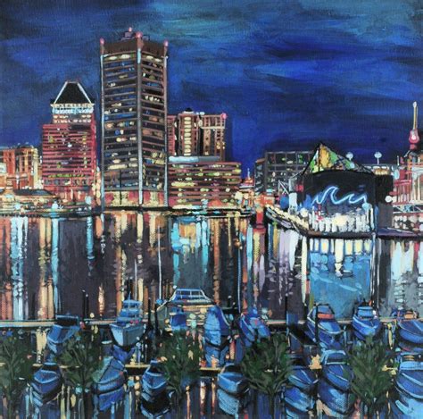 Baltimore Inner Harbor Acrylic Painting Giclee Fine Art Print 8 x 8 (10 ...