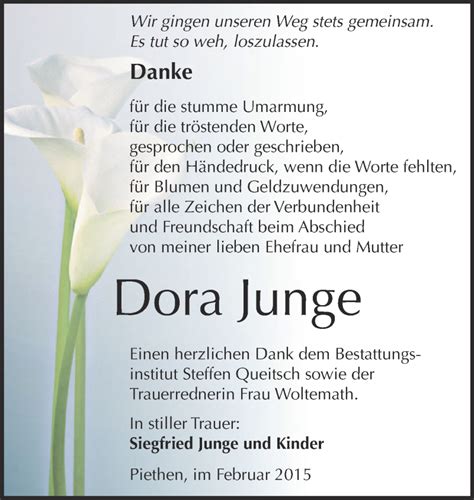 Traueranzeigen Von Dora Junge Abschied Nehmen De