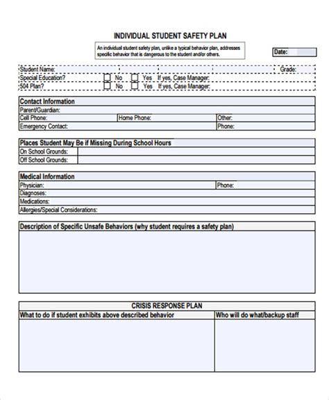 Safety Plan Template For Students