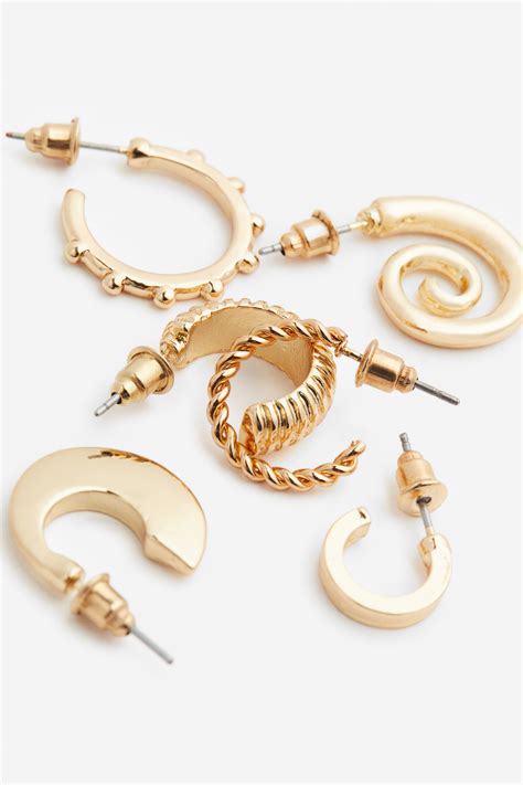 6 Pairs Hoop Earrings Gold Colored Ladies Handm Us