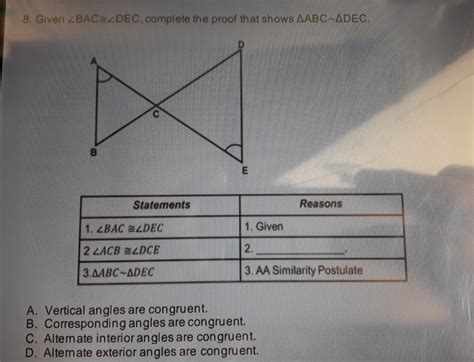 Solved Given Bac Dec Complete The Proof That Shows Delta