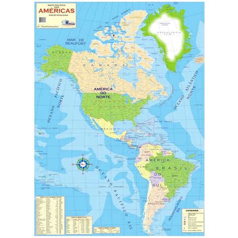 Mapa Continente Americano Américas Político Dobrado 120x90cm No Shoptime