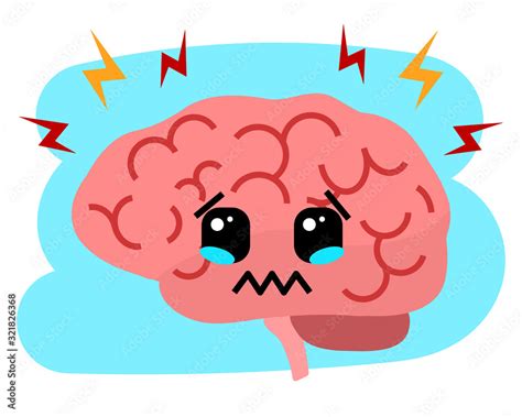 Headache Vector Illustration Unhappy Crying Brain With Lightning