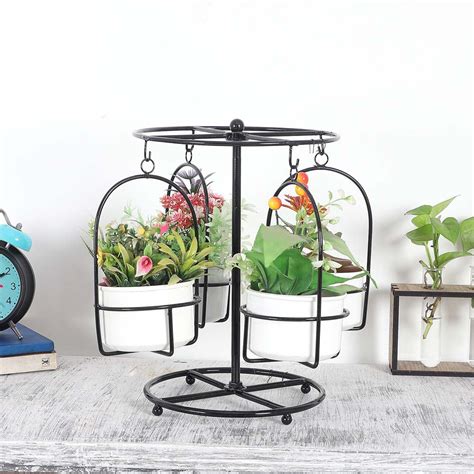 Detachable Swinging Black White Metal Planter Stand WallMantra