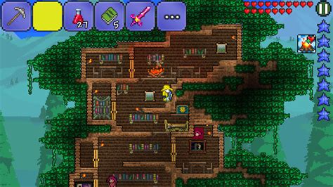 A simple tree house on mobile I made : Terraria