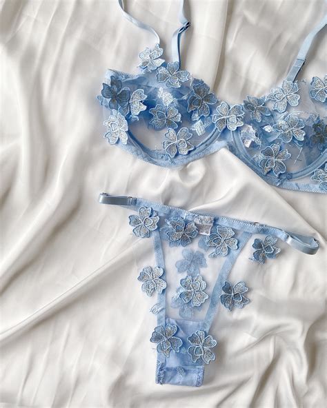 Blue Floral Lingerie Bride Lingerie Nude Sheer See Through Etsy