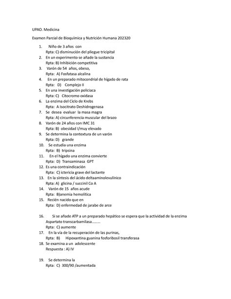 Examen Parcial Respuestas Upao Medicina Examen Parcial De