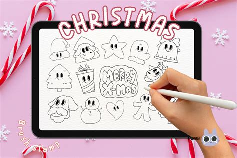 Christmas Groovy Brush Stamp Procreate Graphic By Tnwan Creative Fabrica