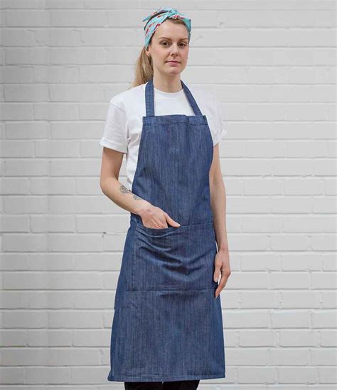 Dennys Cross Dyed Denim Bib Apron With Pocket Personalised And Printed