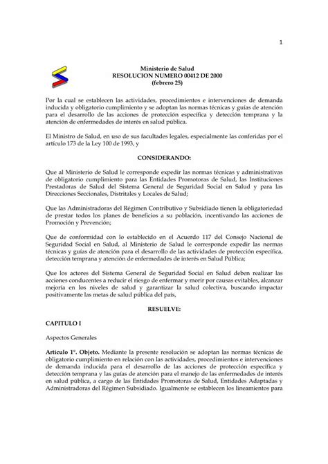 PDF Ministerio De Salud RESOLUCION NUMERO 00412 DE PDF Fileen Salud