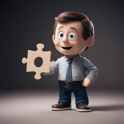 Premium Photo D Render Of Man Holding Puzzle Piece Cartoon Character